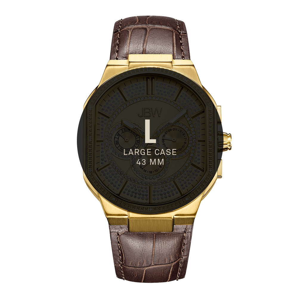 Jbw orion j6342b gold brown leather diamond watch size fit