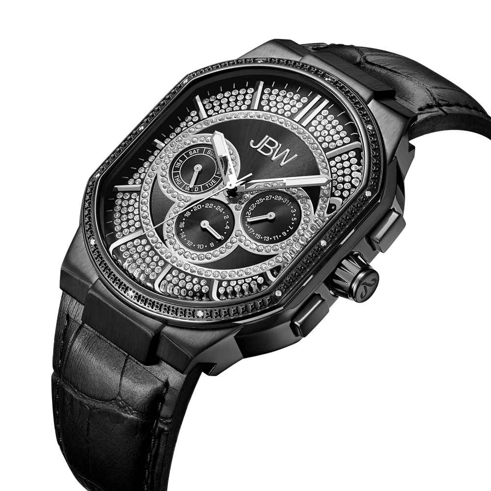 Jbw orion j6342d black black leather diamond watch angle