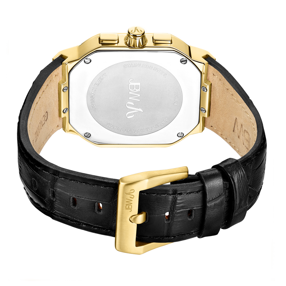 Jbw orion j6342e gold black leather diamond watch back