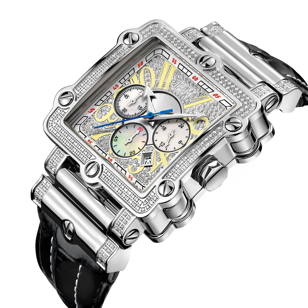 Jbw phantom jb 6215 238 b stainless steel black leather diamond watch angle