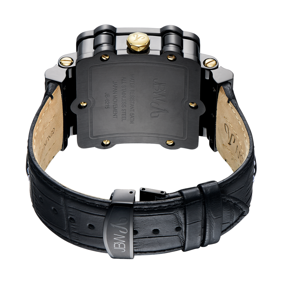 Jbw phantom jb 6215 238 f black ion black leather diamond watch back