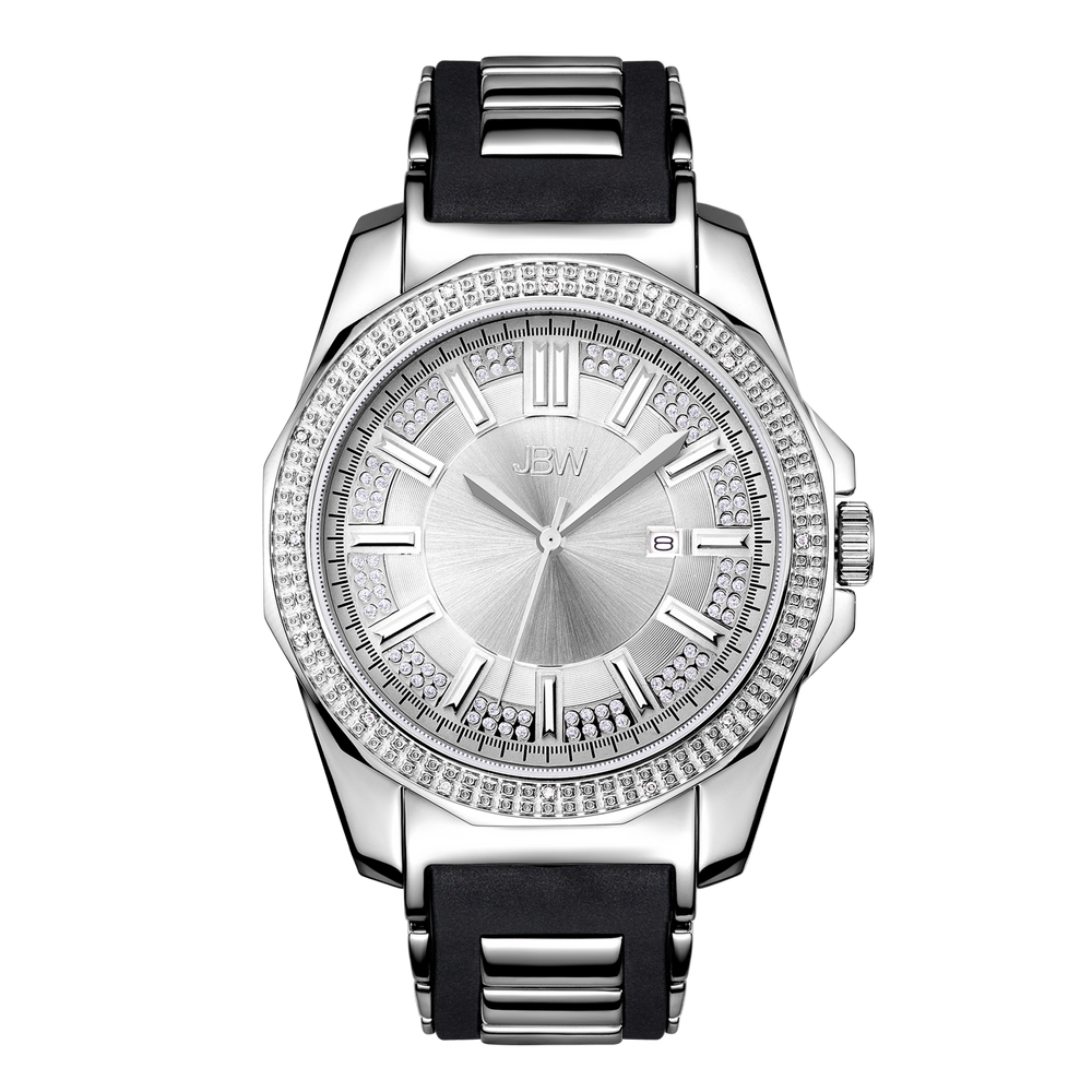 Jbw regal j6332c stainless steel black silicone diamond watch front