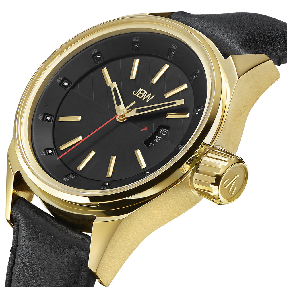 Jbw rook j6287d gold black leather diamond watch angle