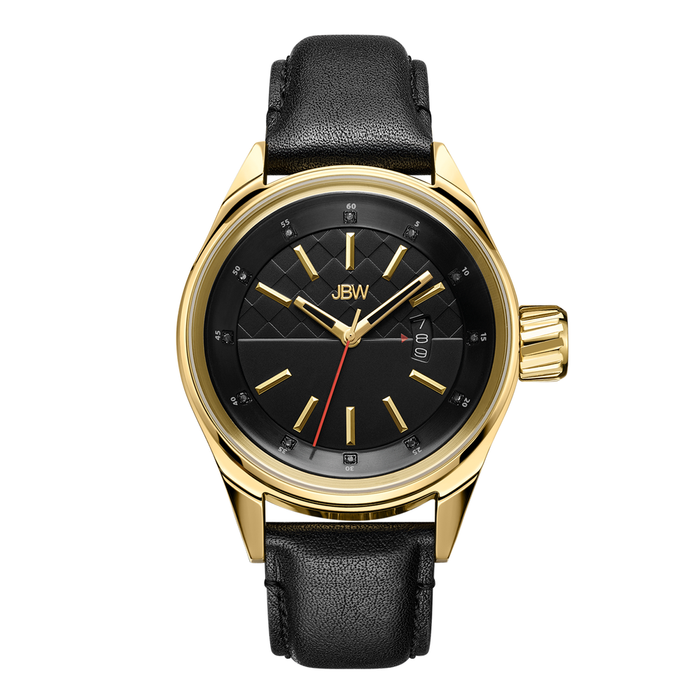 Jbw rook j6287d gold black leather diamond watch front