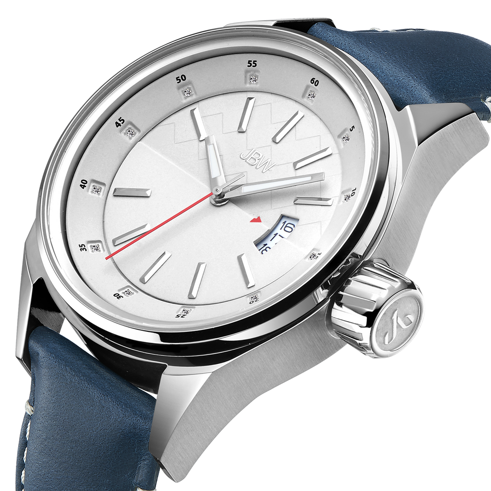 Jbw rook j6287e stainless steel blue leather diamond watch angle