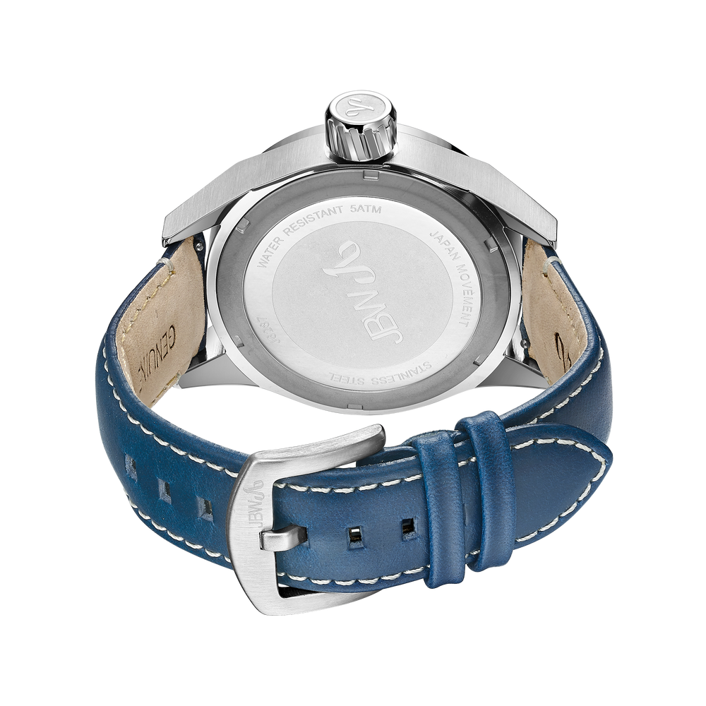 Jbw rook j6287e stainless steel blue leather diamond watch back