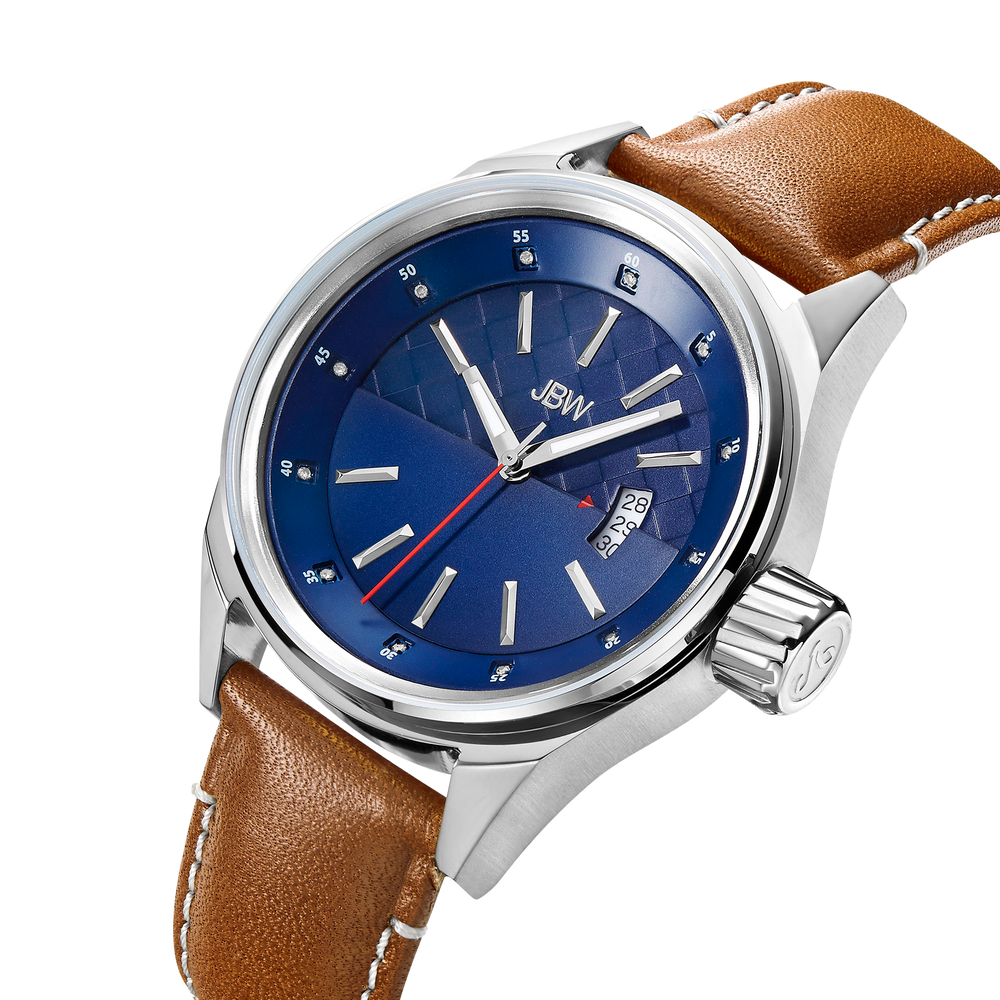 Jbw rook j6287f stainless steel brown leather diamond watch angle