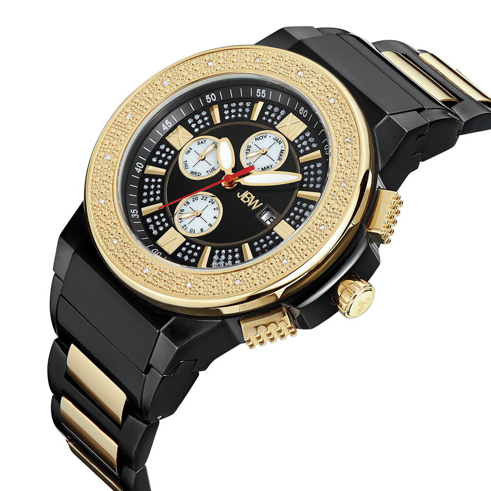 Jbw saxon jb 6101 k two tone gold black ion diamond watch angle