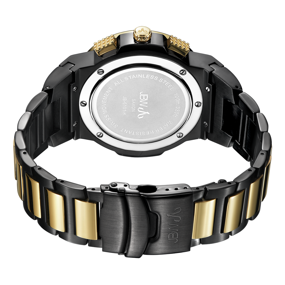 Jbw saxon jb 6101 k two tone gold black ion diamond watch back