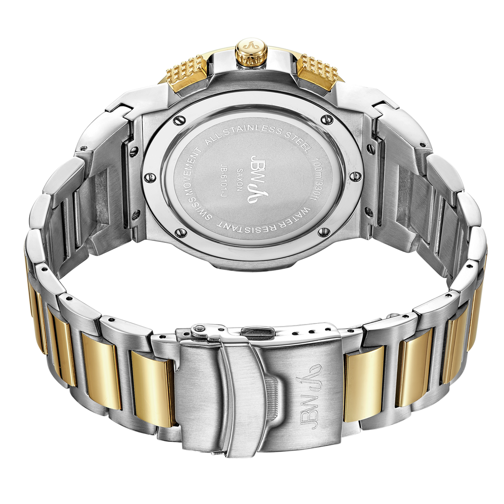 Jbw saxon jb 6101 l two tone stainless steel gold diamond watch back