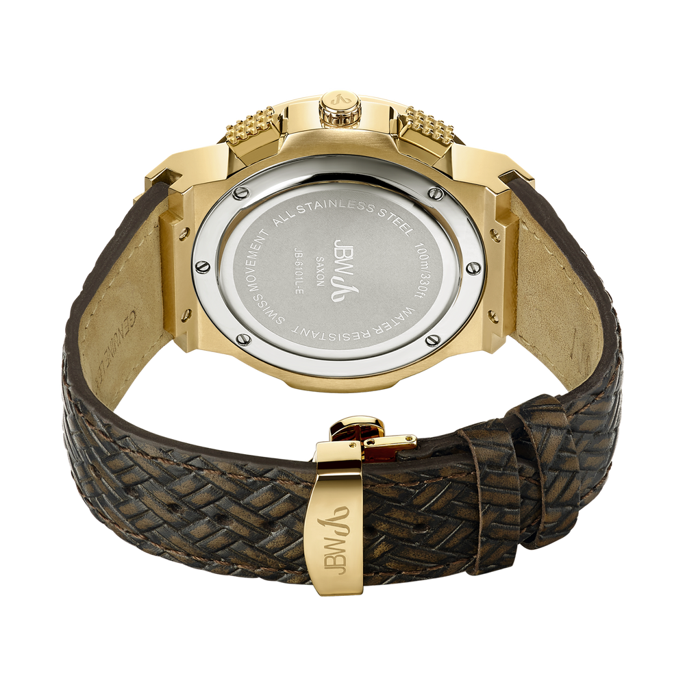 Jbw saxon jb 6101l e gold brown leather diamond watch back