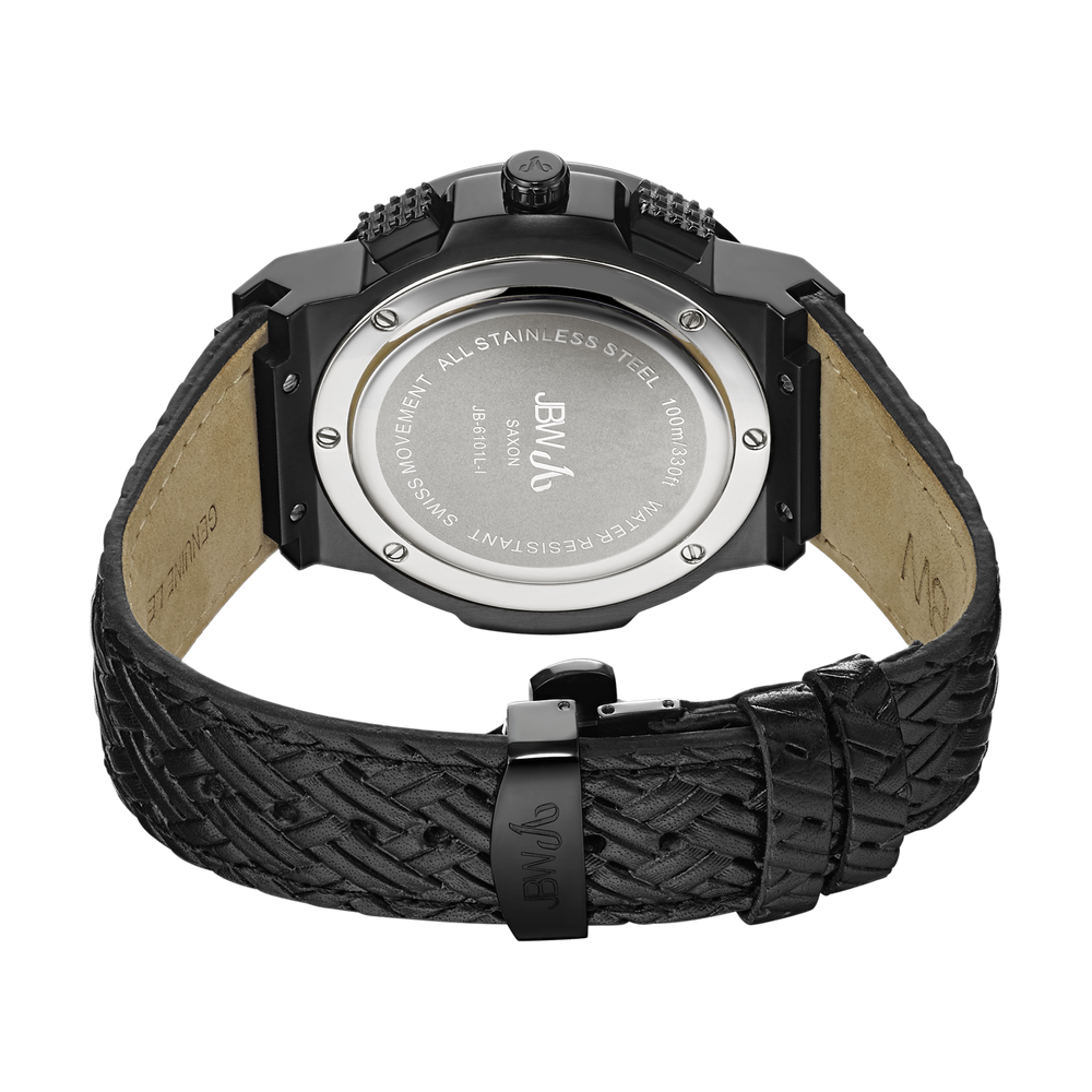 Jbw saxon jb 6101l i black ion black leather diamond watc back