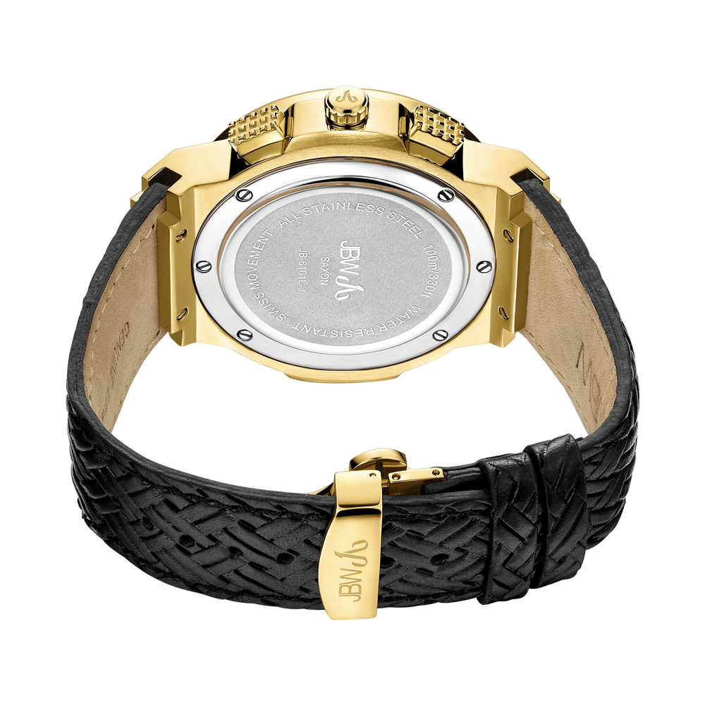 Jbw saxon jb 6101l j gold black leather diamond watch back