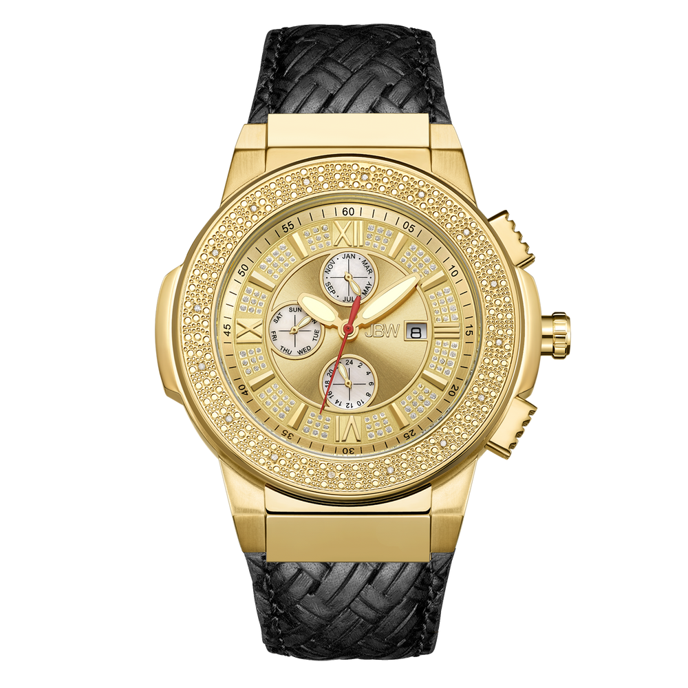 Jbw saxon jb 6101l j gold black leather diamond watch front