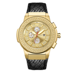 Jbw saxon jb 6101l j gold black leather diamond watch front thumb