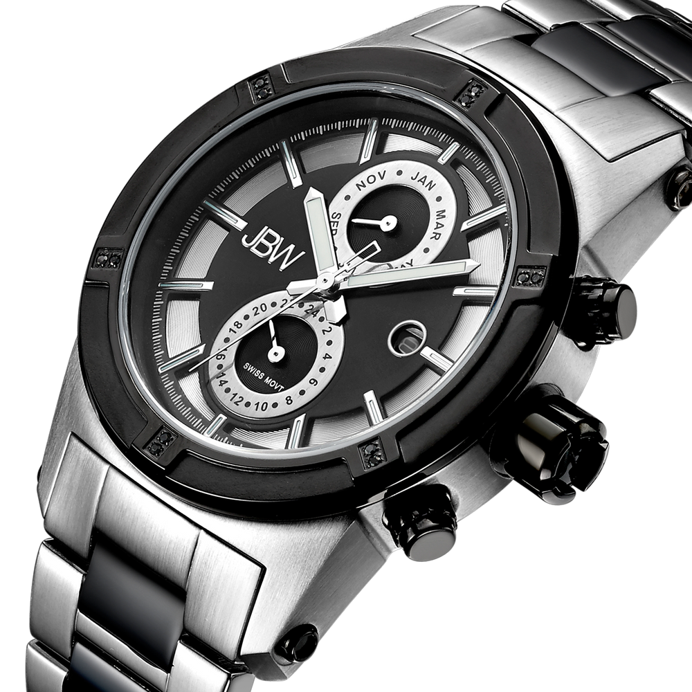 Jbw strider j6263g two tone stainless steel black ion diamond watch angle