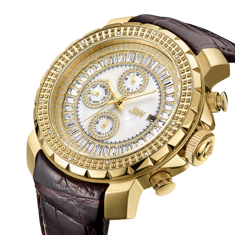 Jbw titus j6347l a gold brown leather diamond watch angle