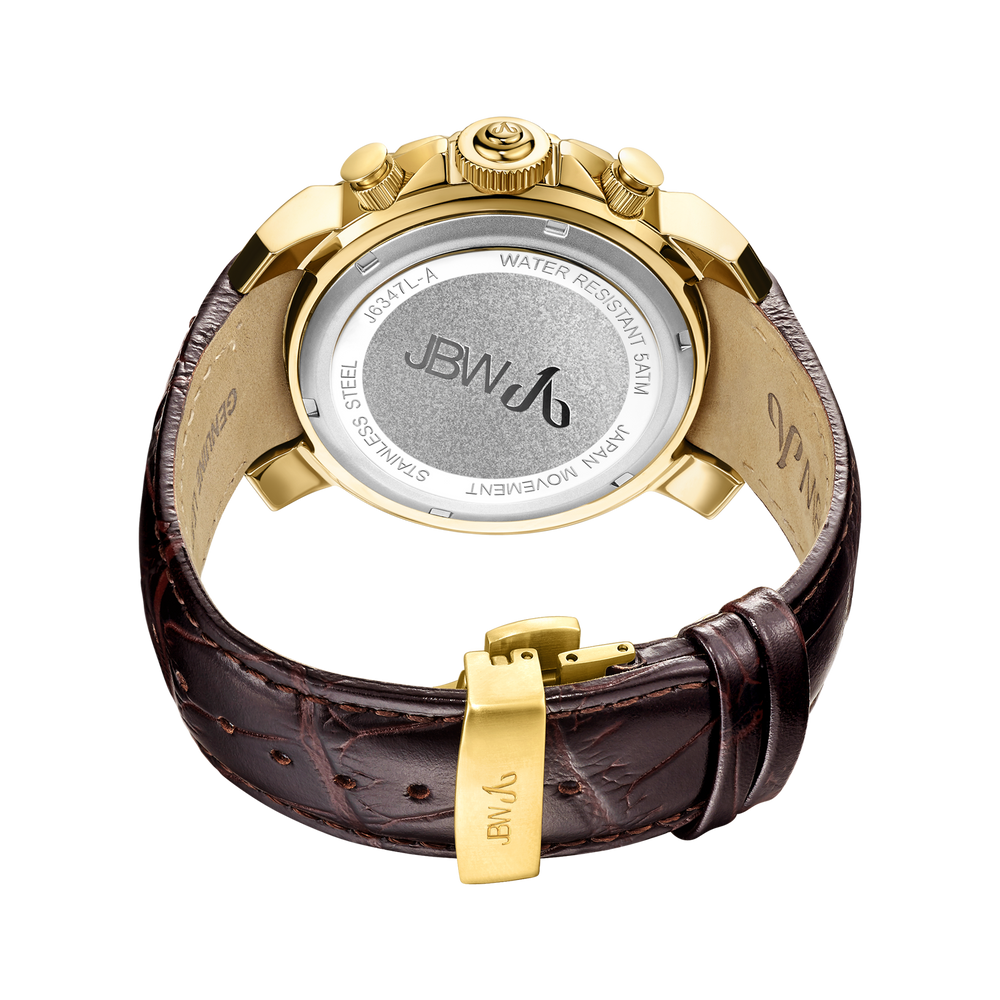Jbw titus j6347l a gold brown leather diamond watch back