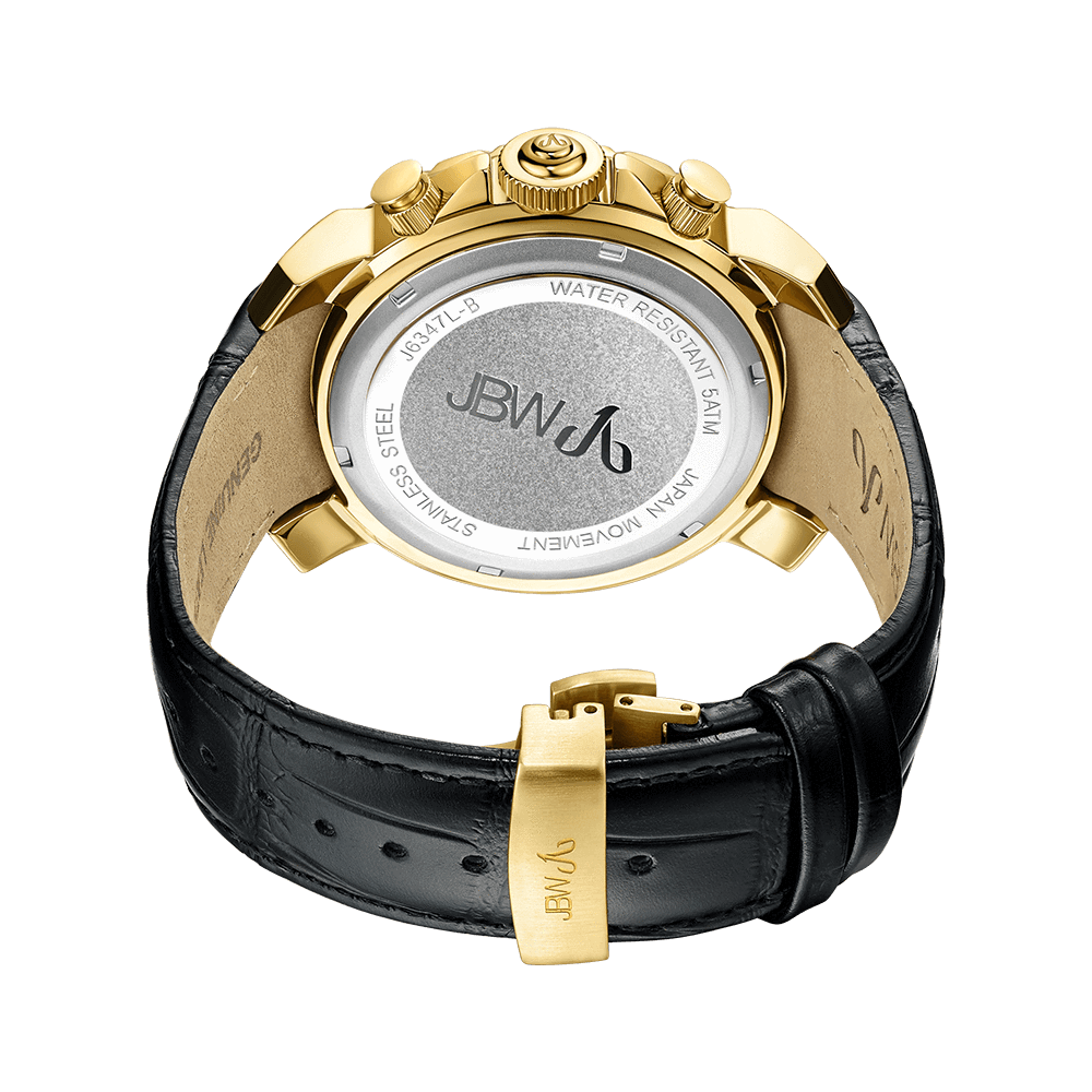 Jbw titus j6347l b gold black leather diamond watch back