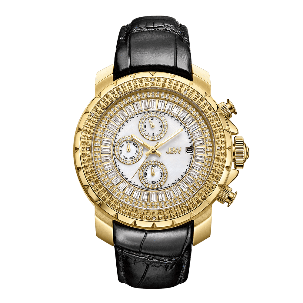 Jbw titus j6347l b gold black leather diamond watch front