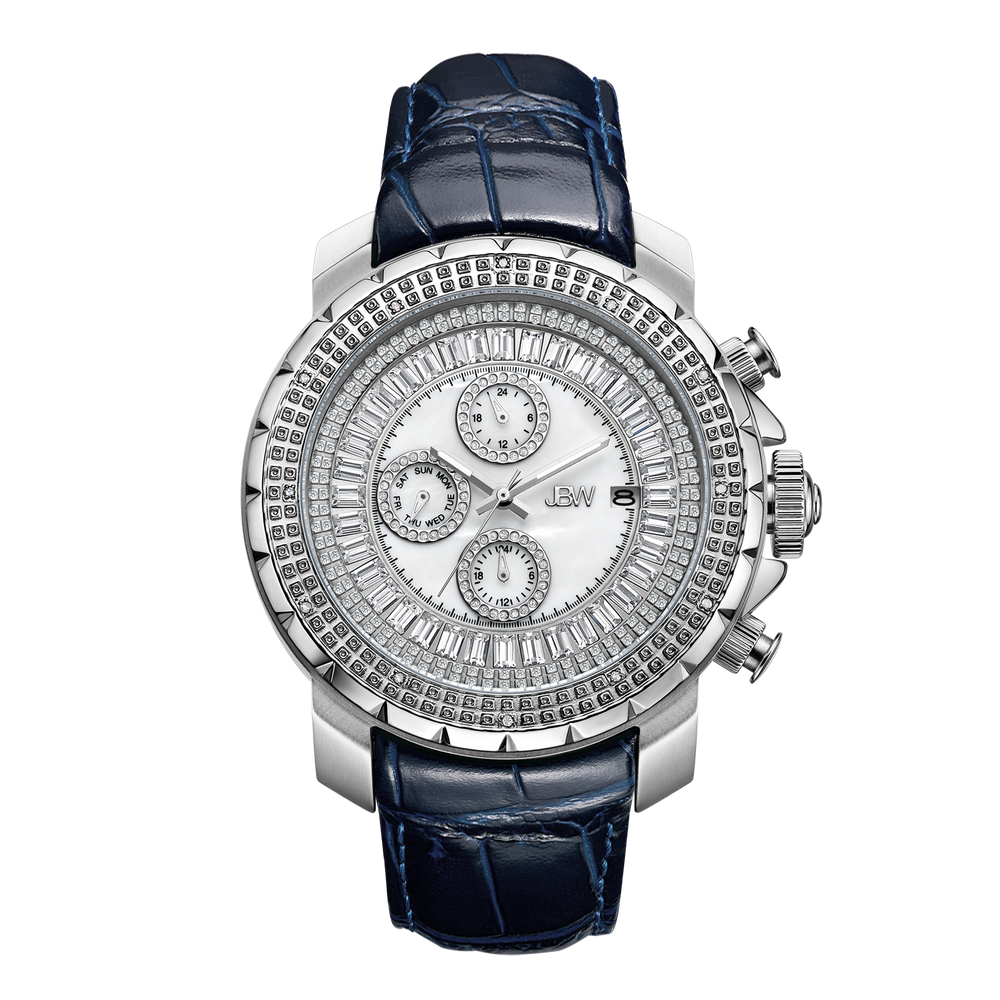 Jbw titus j6347l e stainless steel navy leather diamond watch front