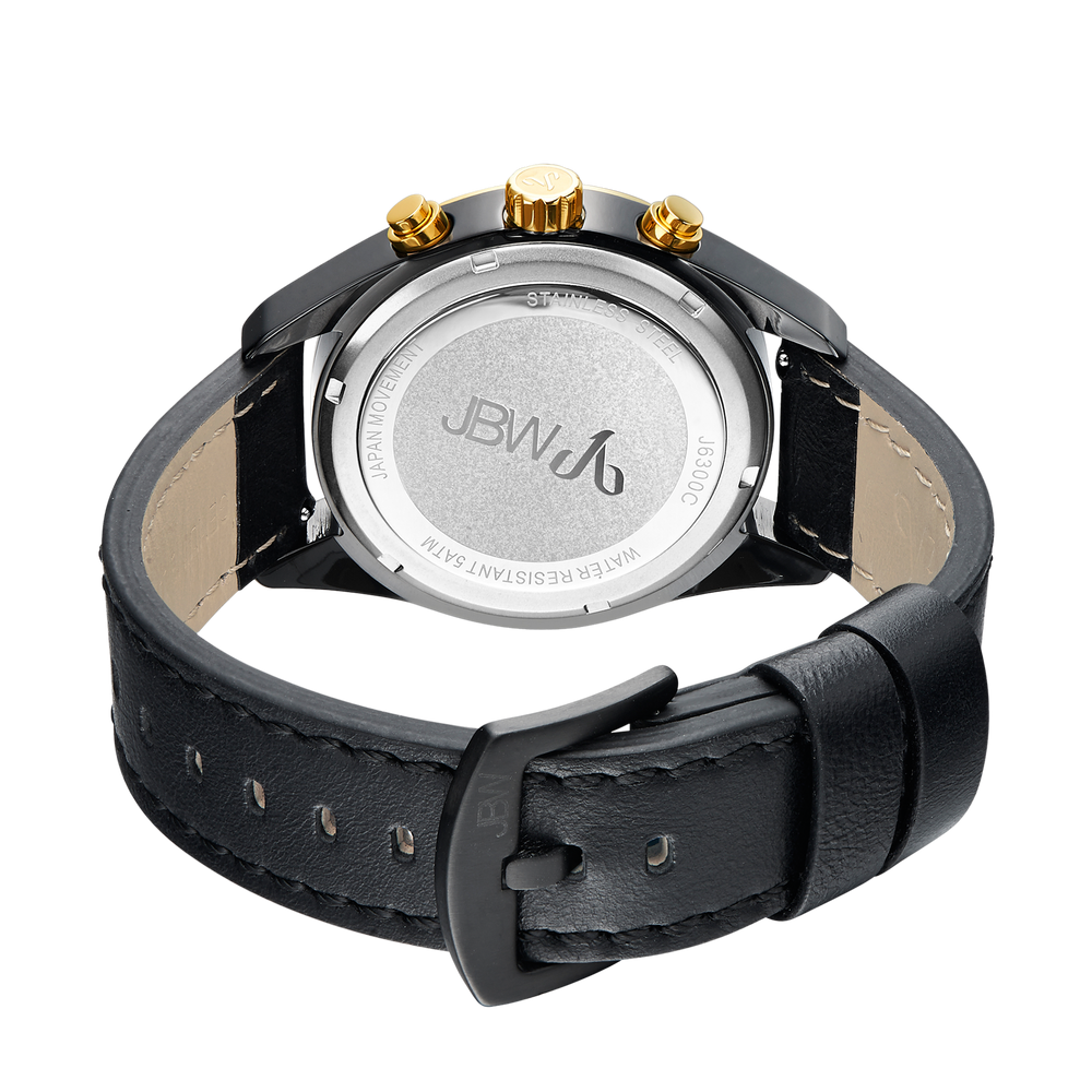 Jbw woodall j6300c two tone gold black ion black leather diamond watch back
