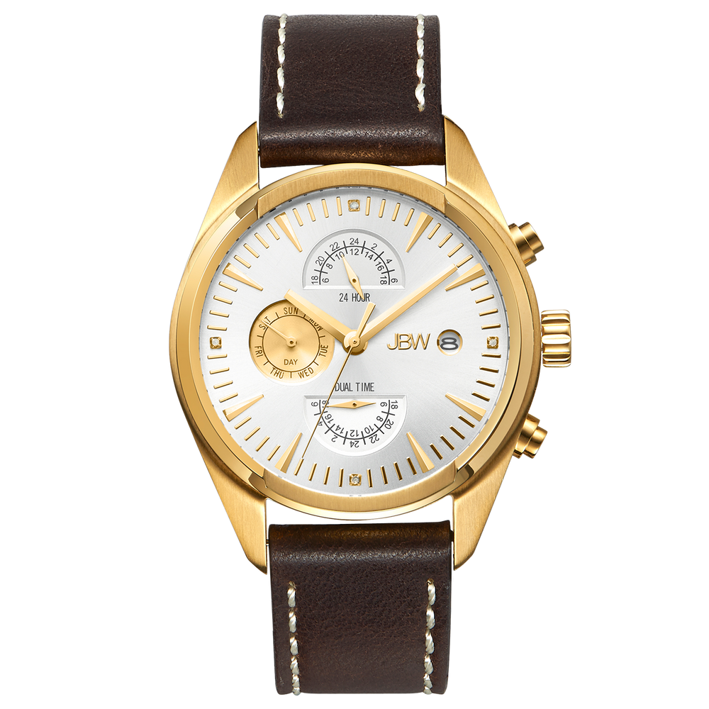 Jbw woodall j6300d gold brown leather diamond watch front